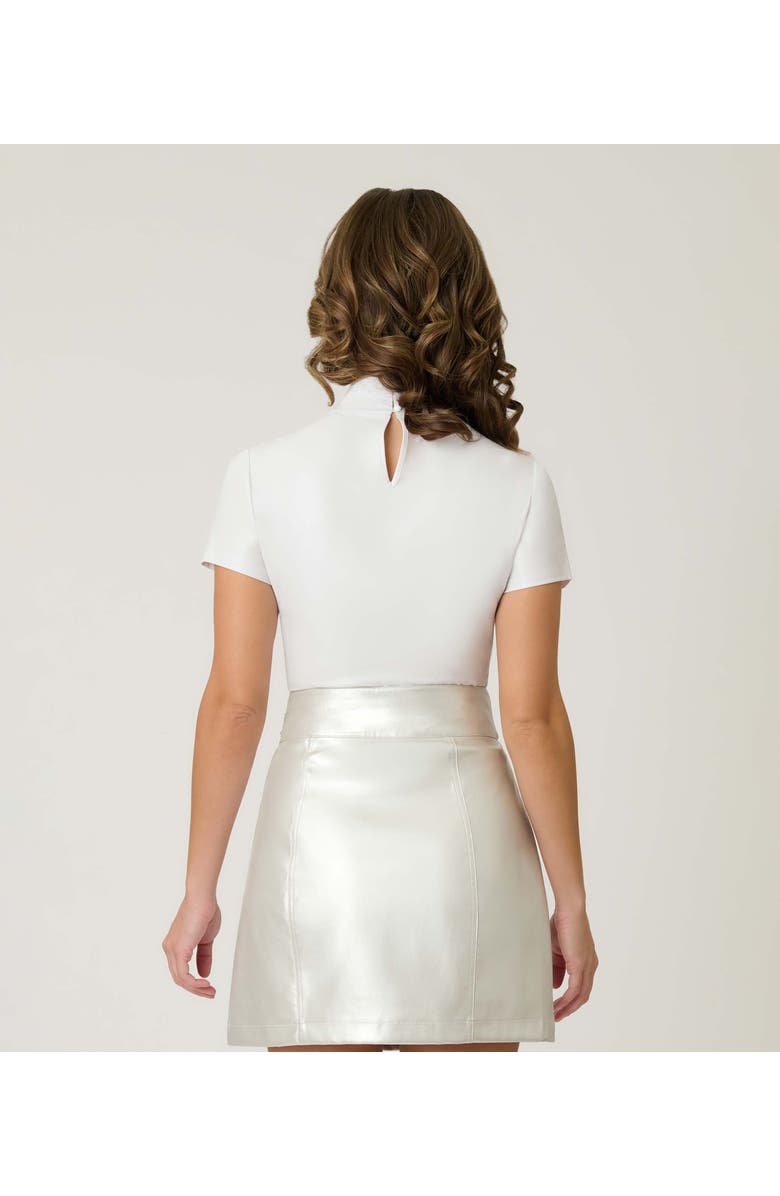 Smak Parlour Turtleneck Short Sleeve Knit Crop Top, Alternate, color, White Solid