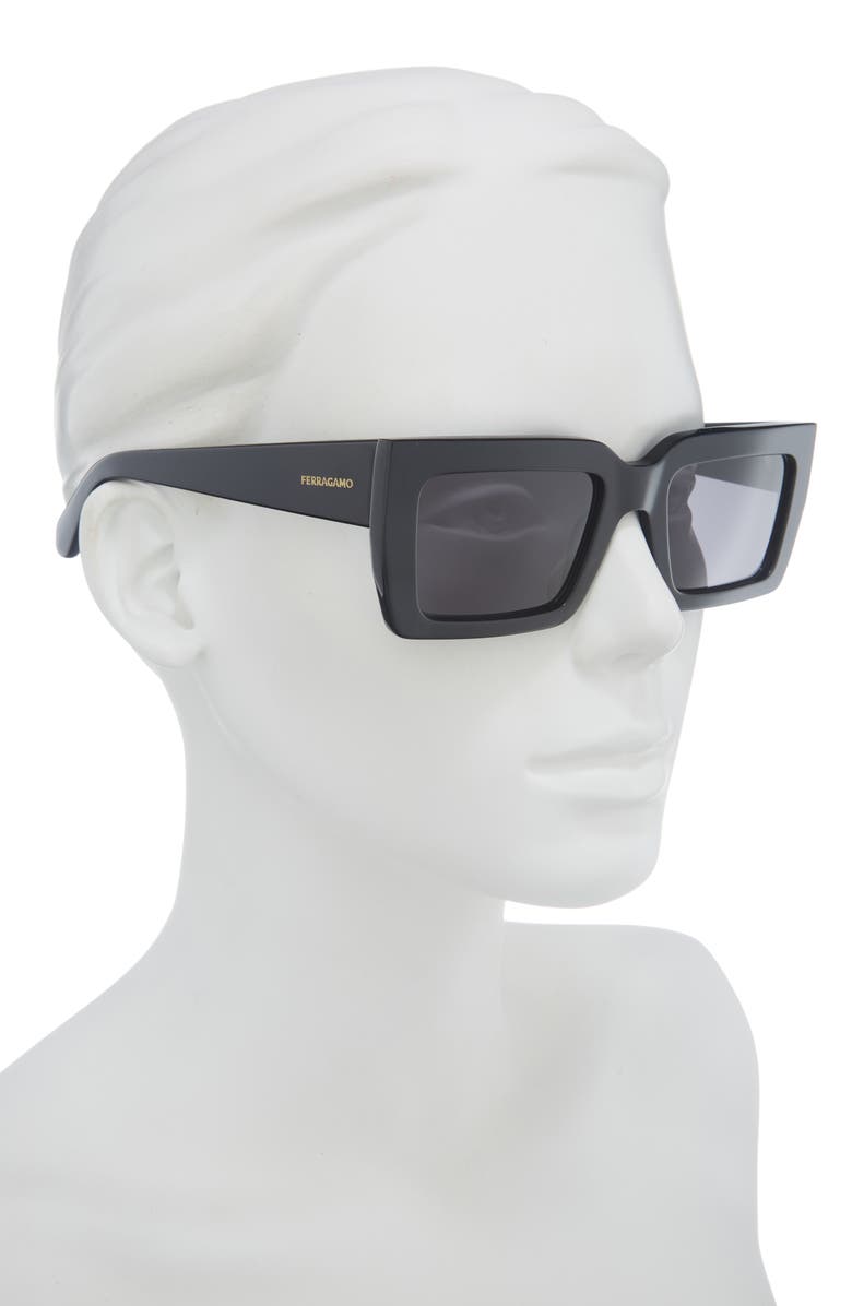 FERRAGAMO 54mm Rectangular Sunglasses, Alternate, color, Black