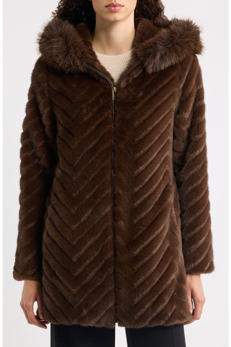 Faux Fur Hooded Coat, Alternate, color, CHOCOLATE
