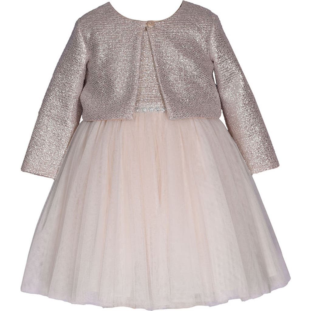 Bonnie Jean Glitter Knit Dress & Jacket Set In Brown