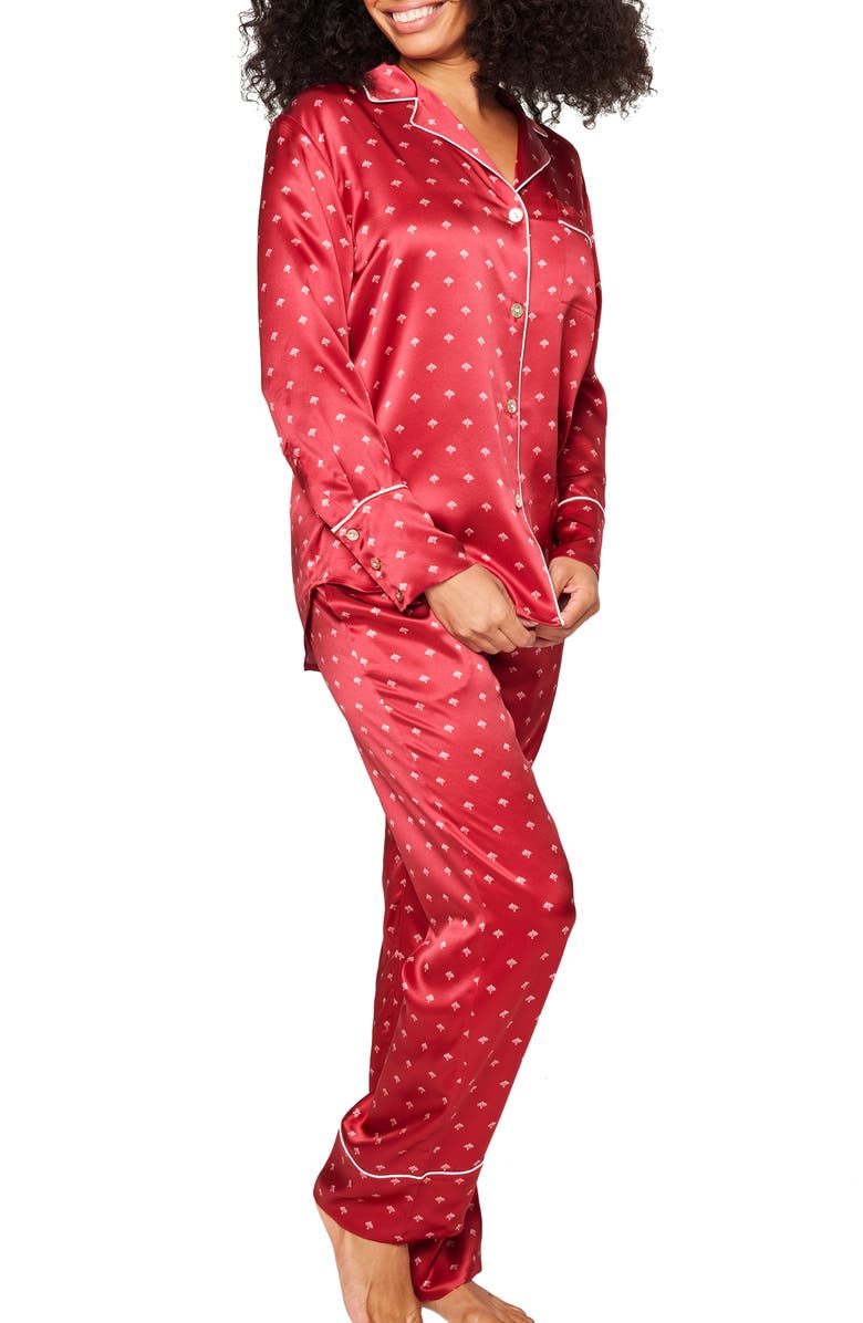 Petite Plume Bordeaux Mulberry Silk Pajamas, Alternate, color, 