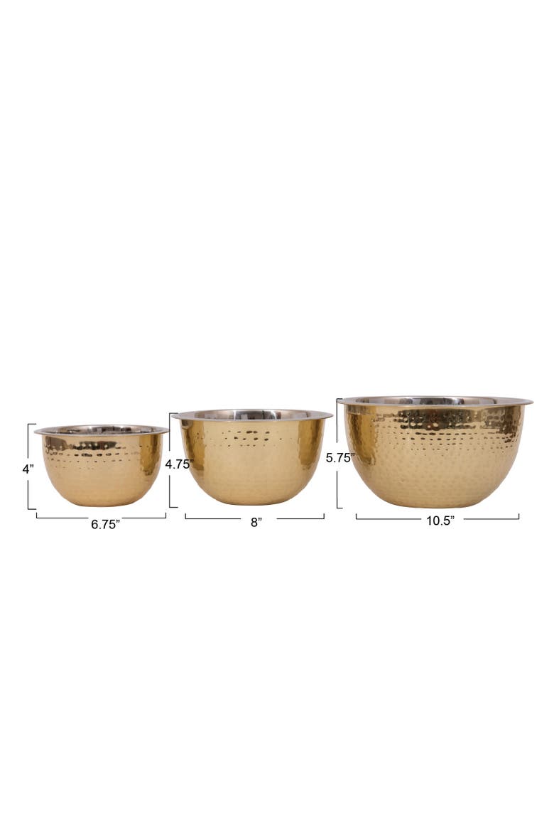 Transitional Hammered Stainless Steel Bowls, Gold Finish, Set of 3, Alternate, color, Gold
