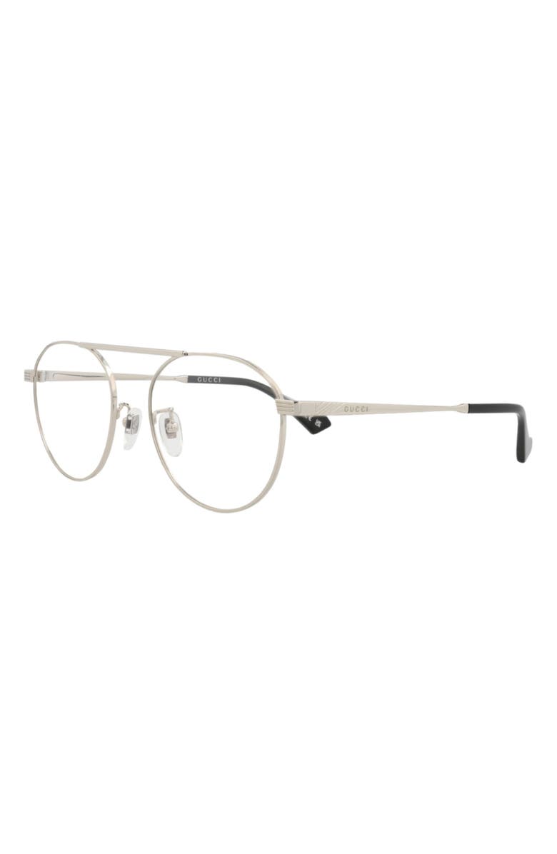 Gucci 53mm Round Optical Glasses, Alternate, color, Silver Transparent