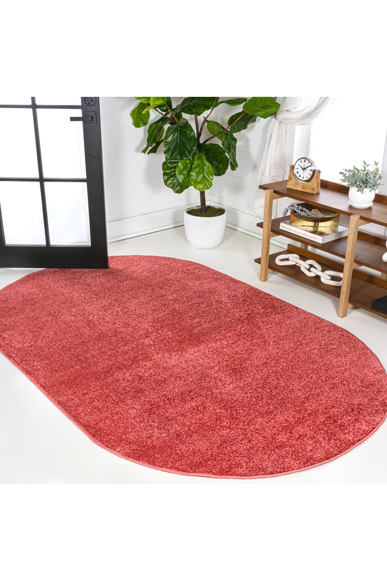 Haze Solid Low-Pile Oval Area Rug, Main, color, Crimson/Red