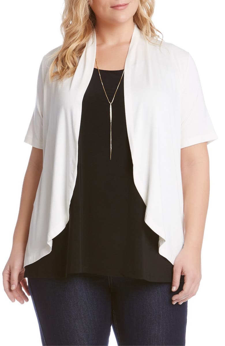 Karen Kane 'Sophie' Short Sleeve Open Front Jersey Cardigan, Main, color, White