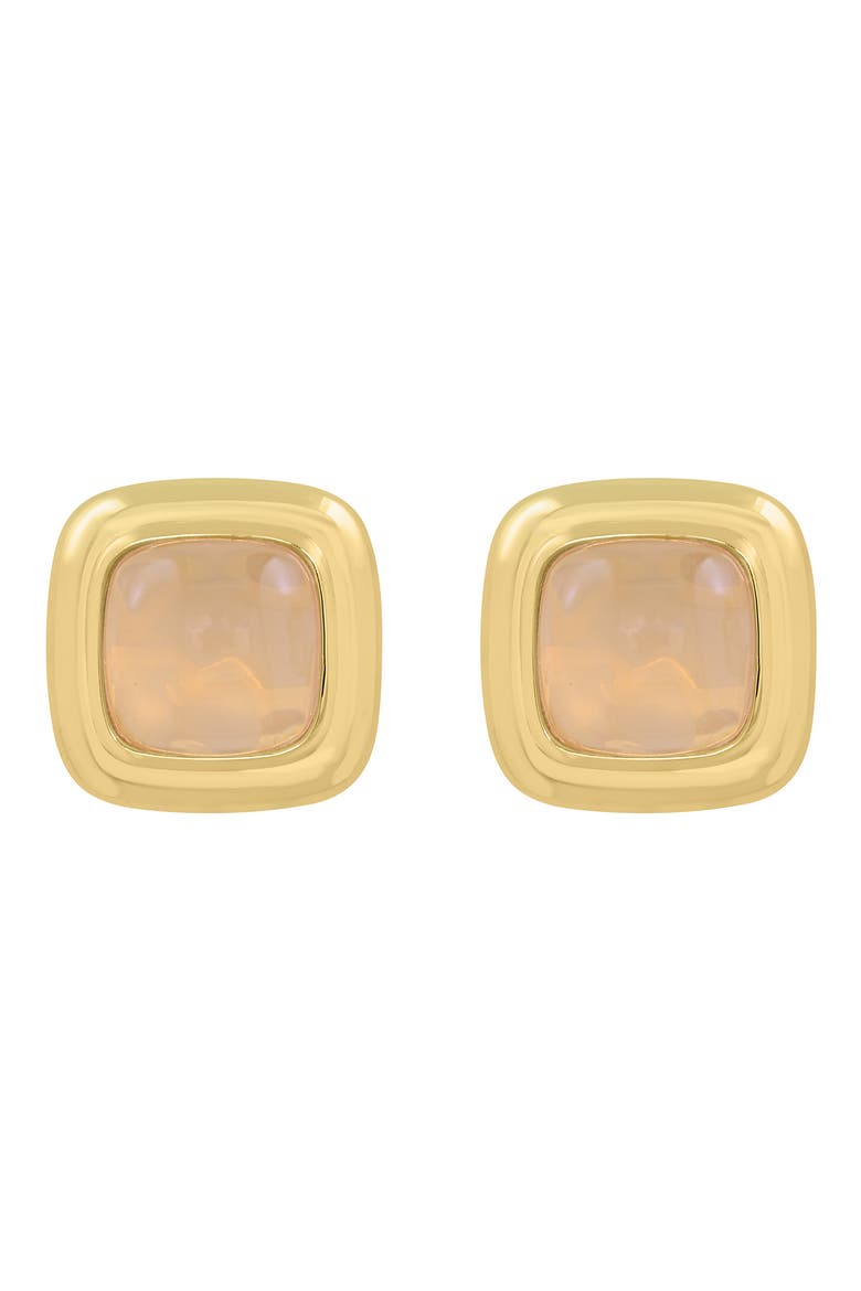 Cushion Pink Stone Goldtone Plated Silver Stud Earrings, Alternate, color, PINK