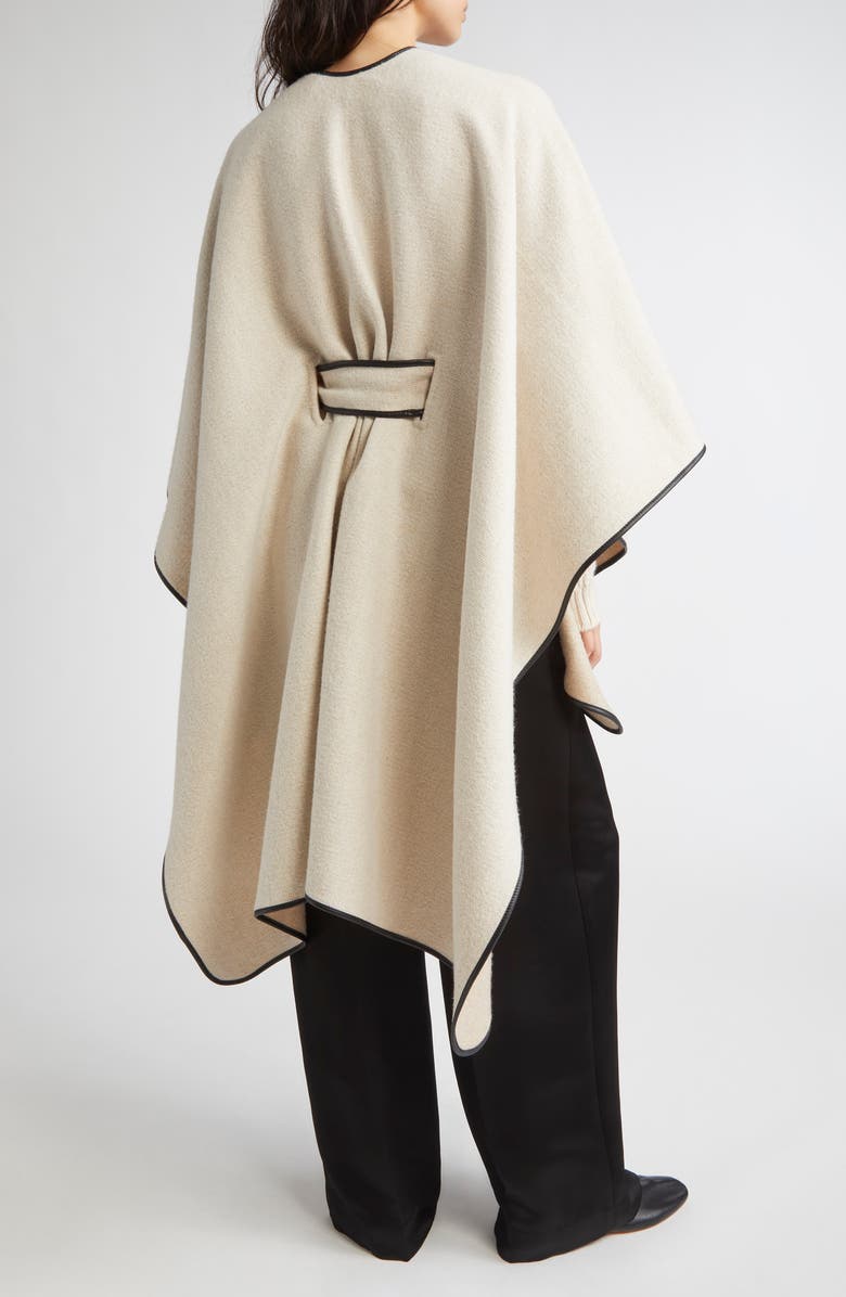 Johnstons of Elgin Leather Piped Wool & Cashmere Belted Cape, Alternate, color, Ecru / Oatmeal