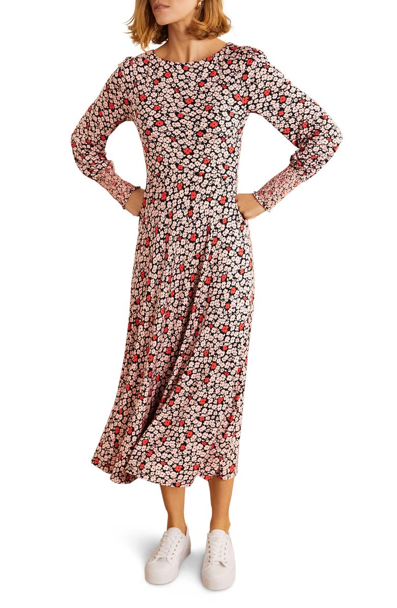 Boden Naomi Smocked Long Sleeve Jersey Dress, Main, color, 