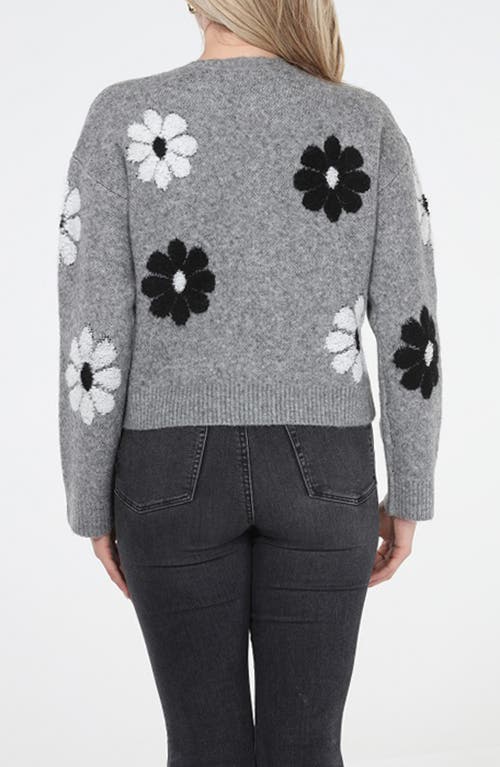 Rain And Rose Floral Appliqué Sweater In Gray