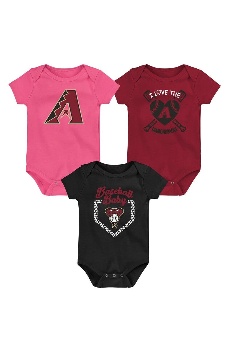 Outerstuff Infant Red/Black/Pink Arizona Diamondbacks Baseball Baby 3-Pack Bodysuit Set, Main, color, Red