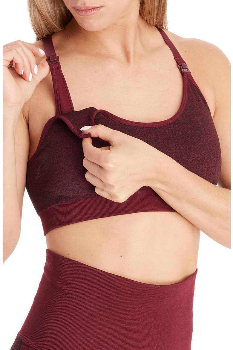 Seamless Nursing Sports Bra, Alternate, color, BURGUNDY JACQUARD
