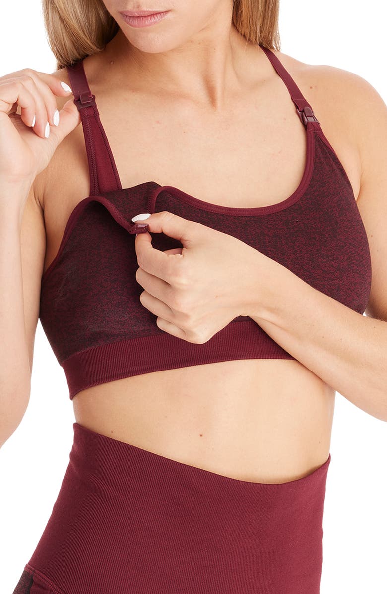 Modern Eternity Seamless Nursing Sports Bra, Alternate, color, Burgundy Jacquard