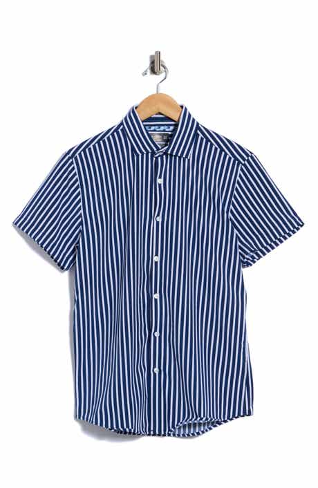 Vertical Stripe Short Sleeve Dress Shirt