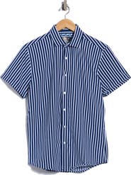 DENIM AND FLOWER Vertical Stripe Short Sleeve Dress Shirt