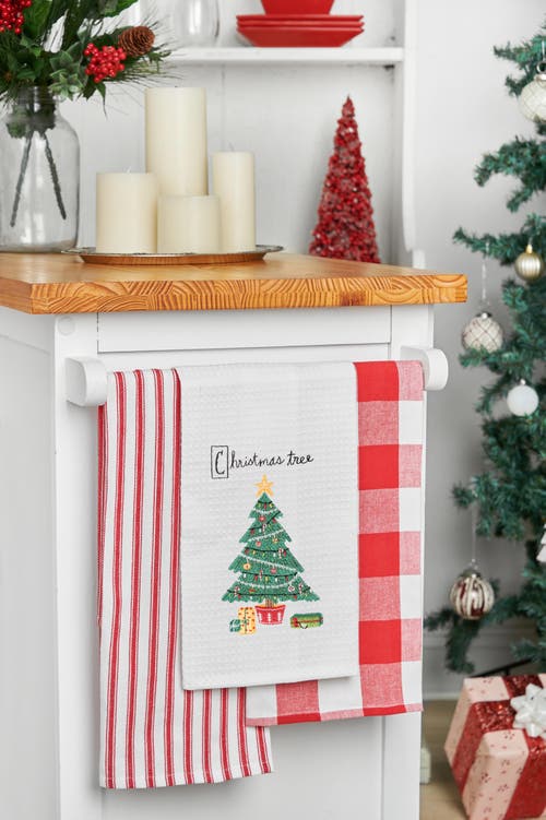 C & F Home C&f Home 27" X 18' Holiday Christmas Tree Cotton Embroidered & Waffle Weave Kitchen Dish Towel In White