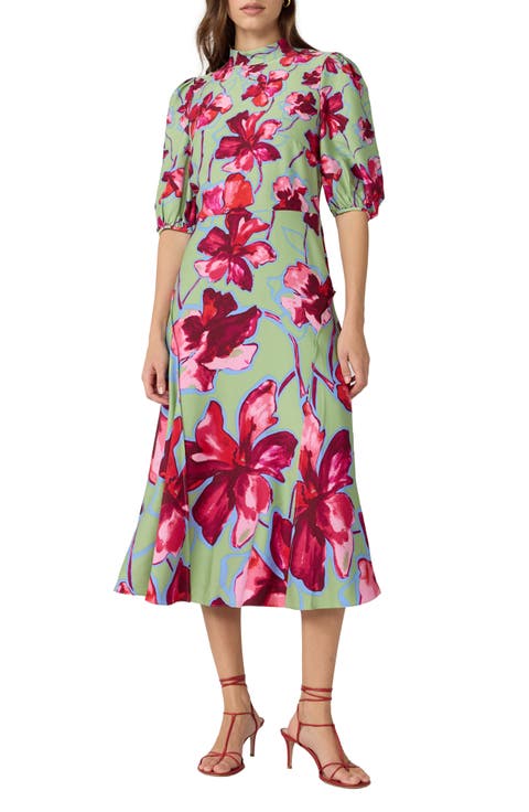 Nella Floral Mock Neck Midi Dress