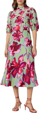 Diane von Furstenberg Nella Floral Mock Neck Midi Dress