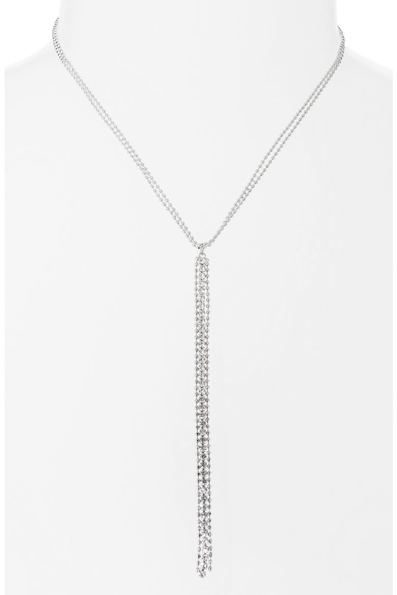Ball Chain Tassel Lariat Necklace, Alternate, color, CLEAR- SILVER