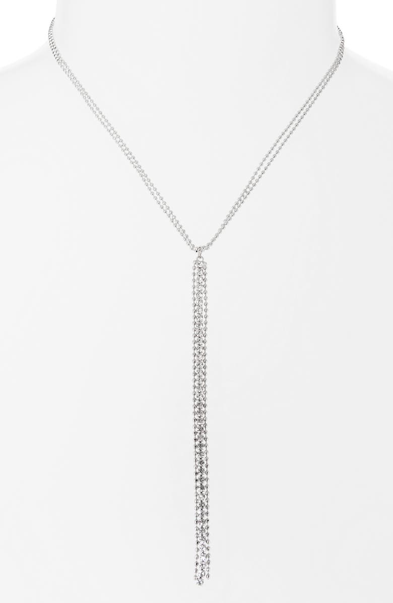 NORDSTROM RACK Ball Chain Tassel Lariat Necklace, Alternate, color, Clear- Silver