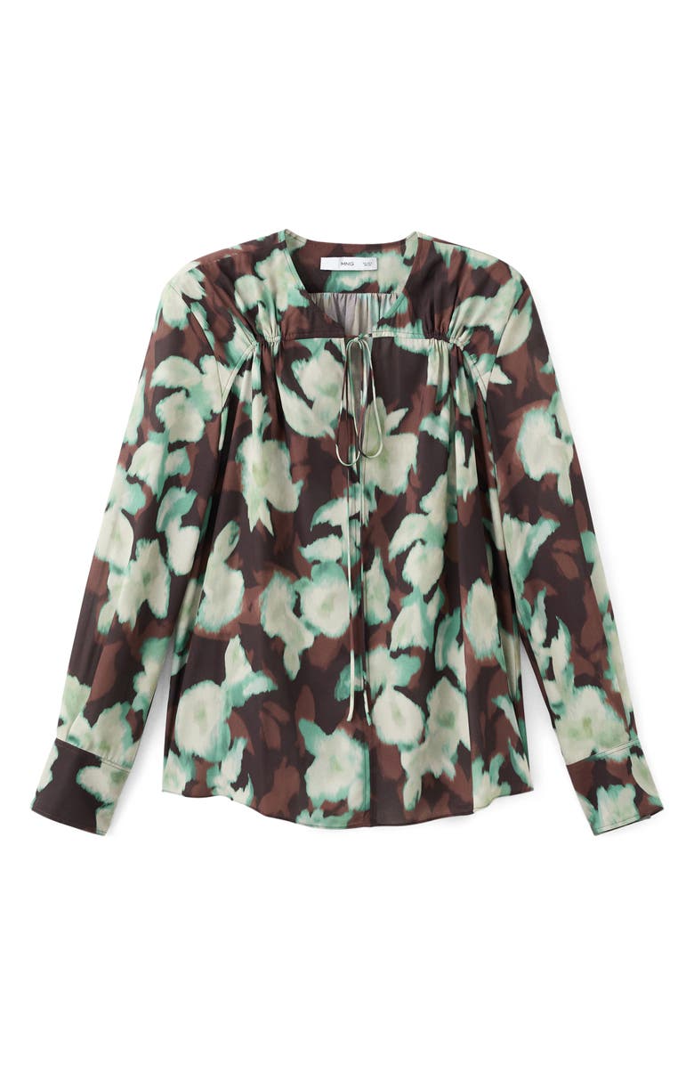 MANGO Floral Shirred Yoke Top, Alternate, color, Green