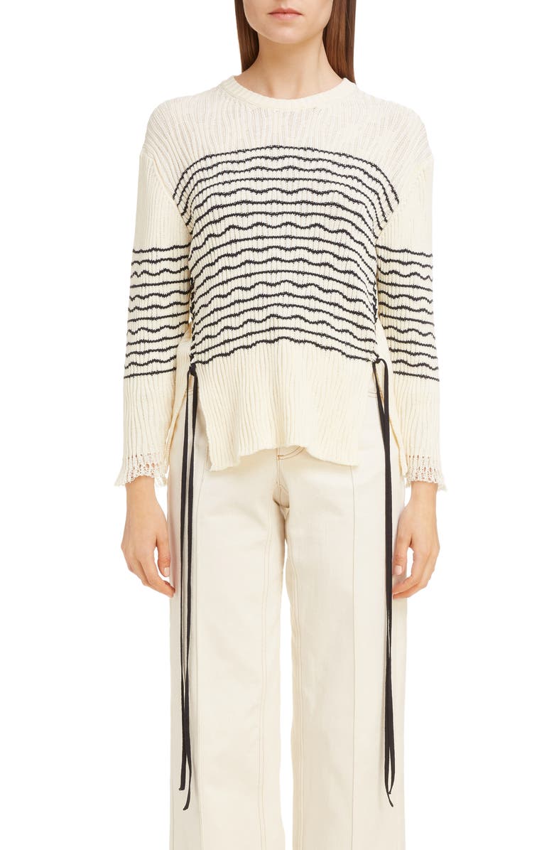 Chloé Side Tie Stripe Ribbed Sweater, Main, color, 