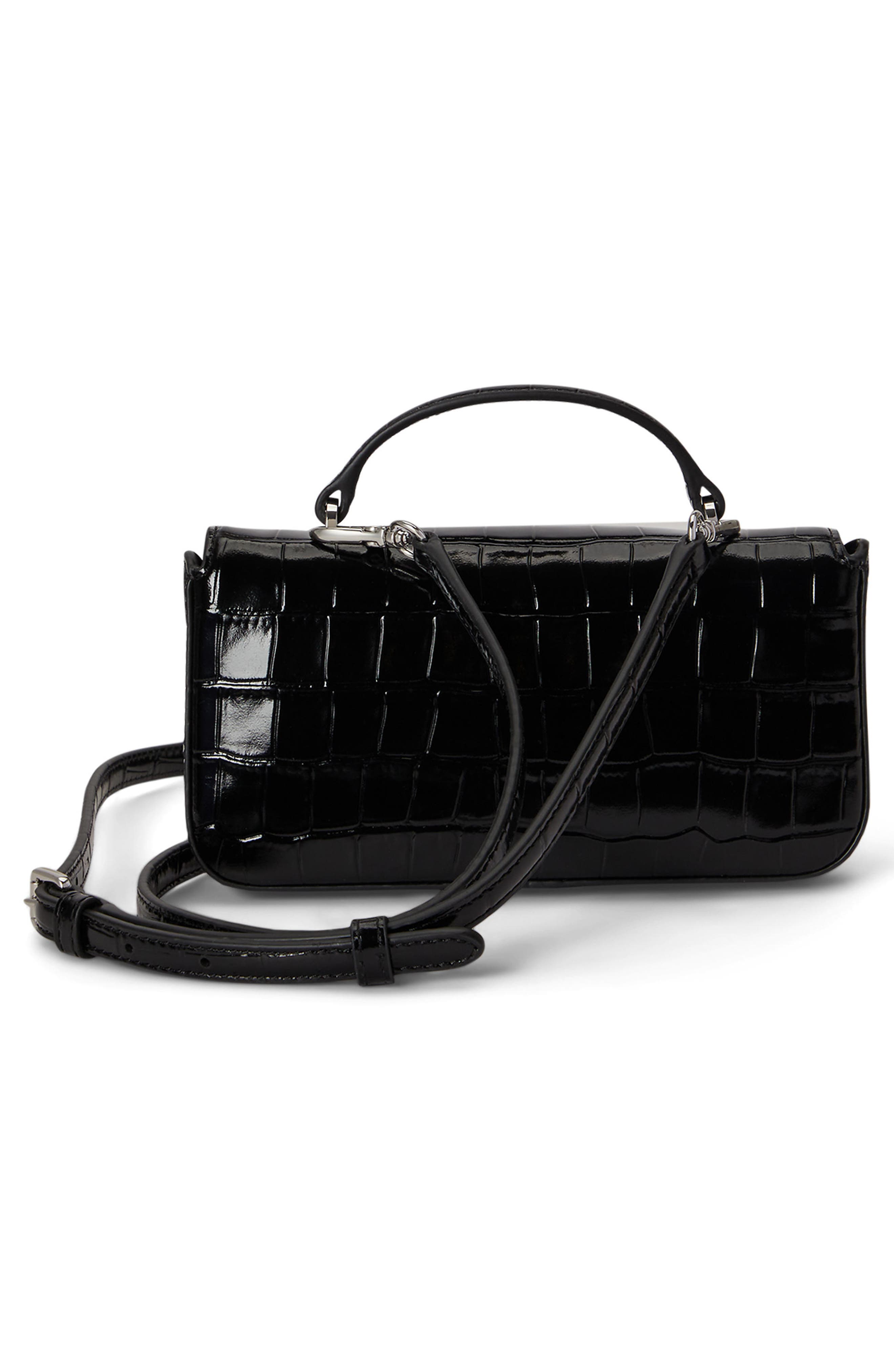 Croc-Embossed Marcy Crossbody Wallet, Alternate, color, BLACK
