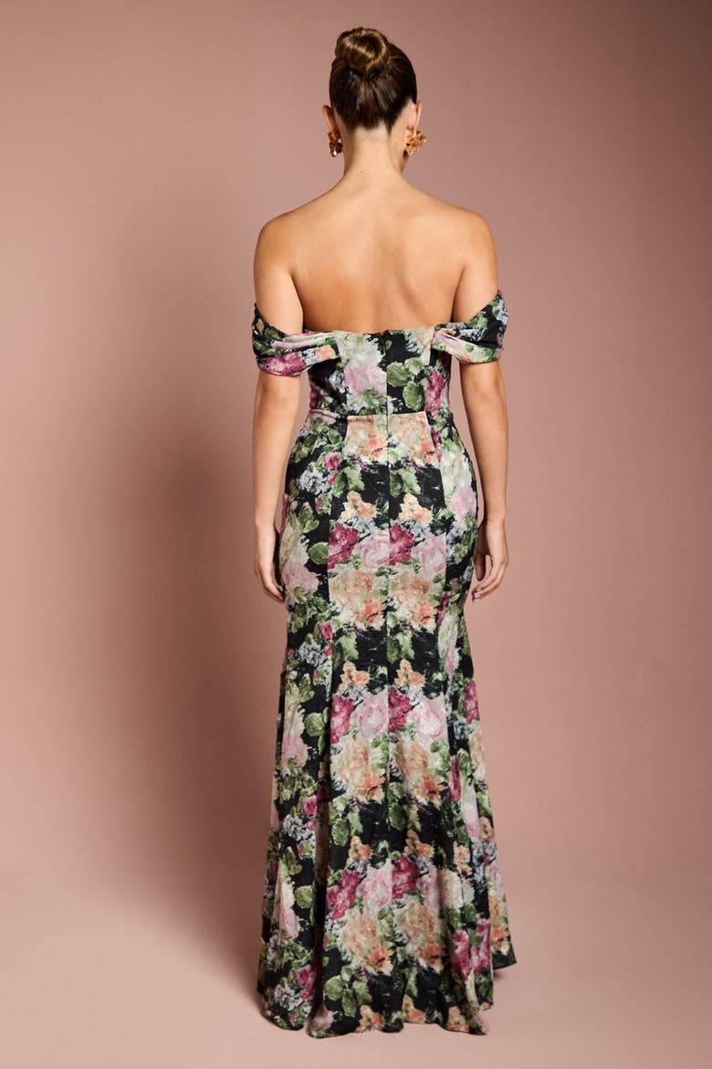Floral Bardot Maxi Dress, Alternate, color, Black