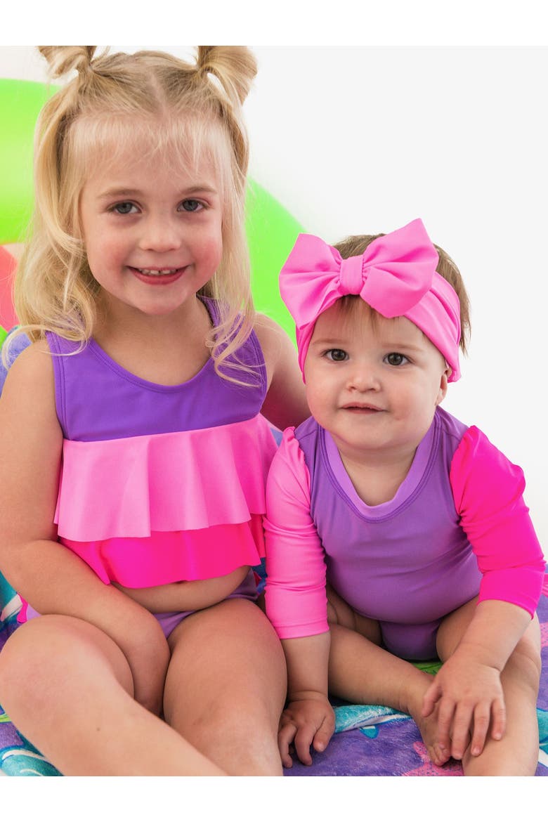 Toddler Girls Flounce Bikini, Alternate, color, Neon Purple Color Block