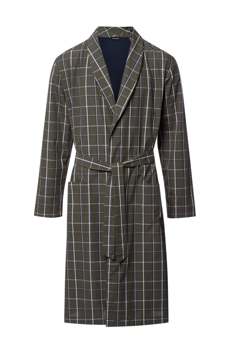 Hanro Night And Day Cotton Shawl Collar Robe, Main, color, Urban Check