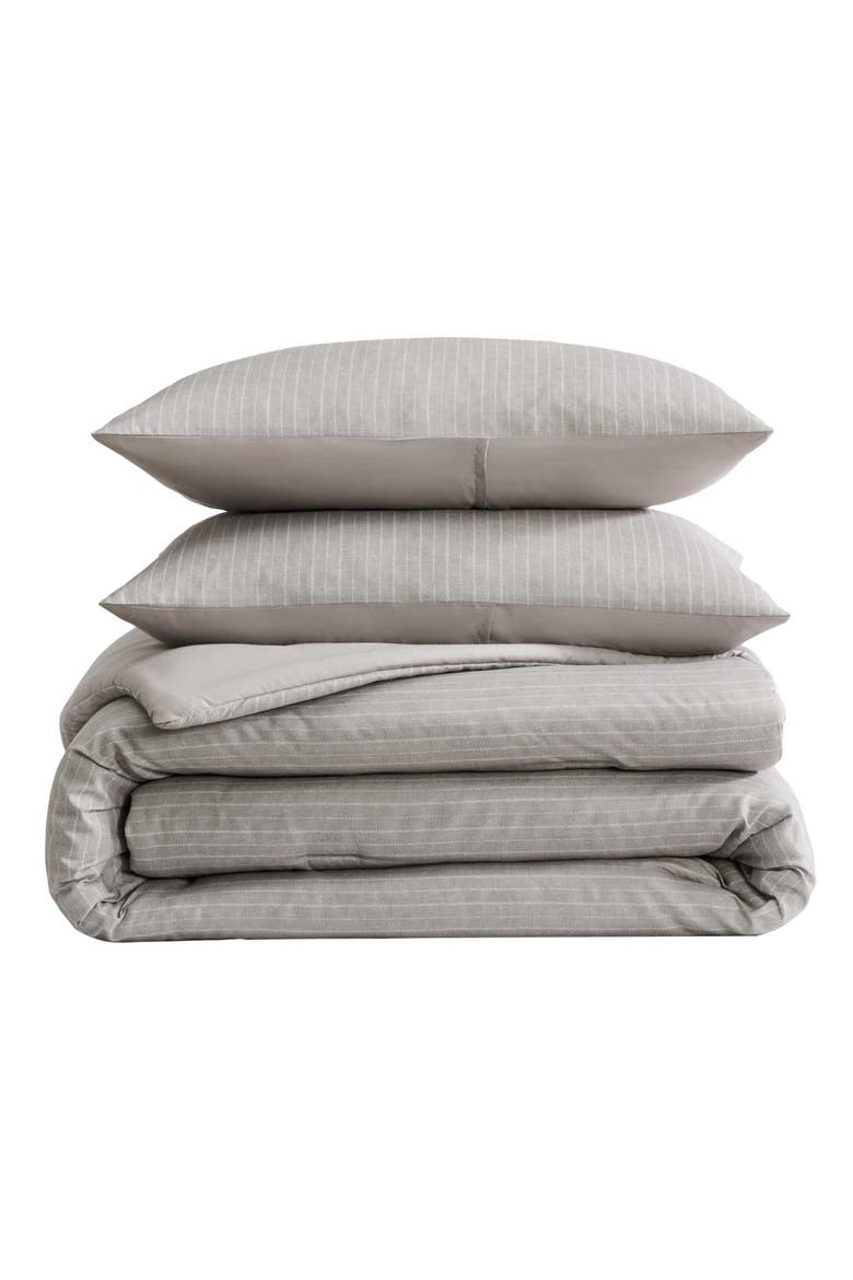 Linen Texture Stripe Comforter Set, Main, color, SOFT BROWN