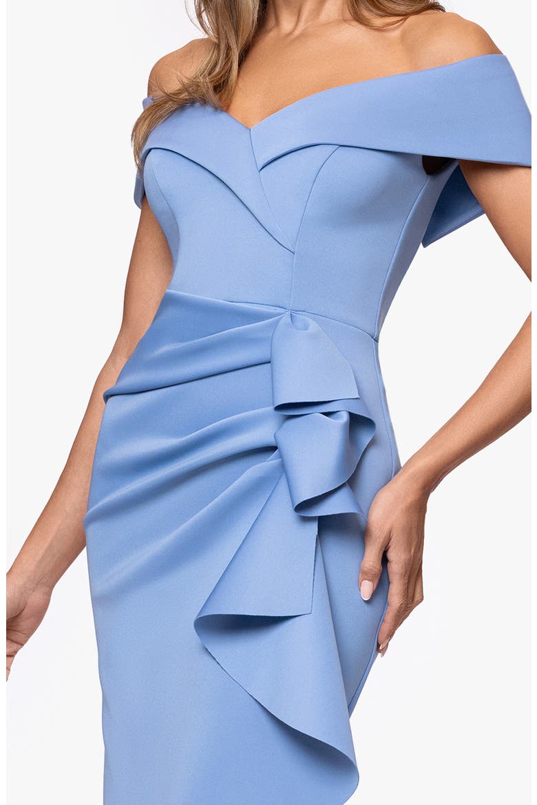 Off the Shoulder Ruffle Scuba Crepe Gown, Alternate, color, SLATE