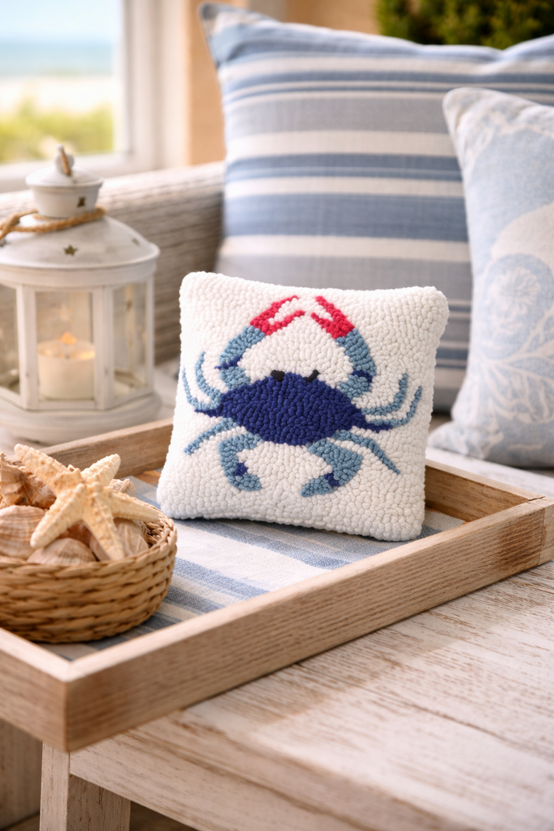 Coastal Hooked Mini Pillows, Alternate, color, Blue