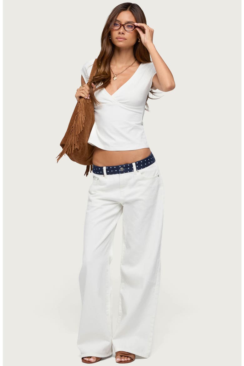 Polka Dot Waist Low Rise Wide Leg Jeans, Alternate, color, WHITE