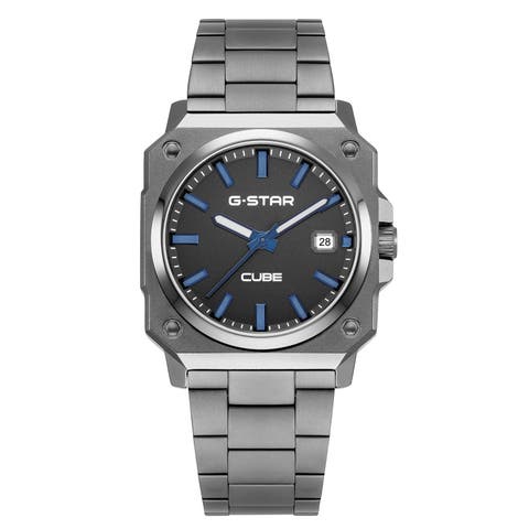 Cube - 41mm, Gray Dial, Gunmetal Square Case Stainless Steel Watch