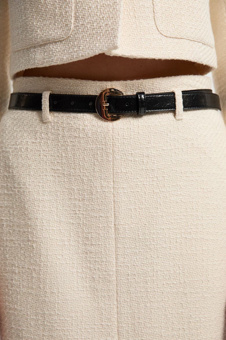 Tweed Belted Pencil Skirt, Alternate, color, Cream