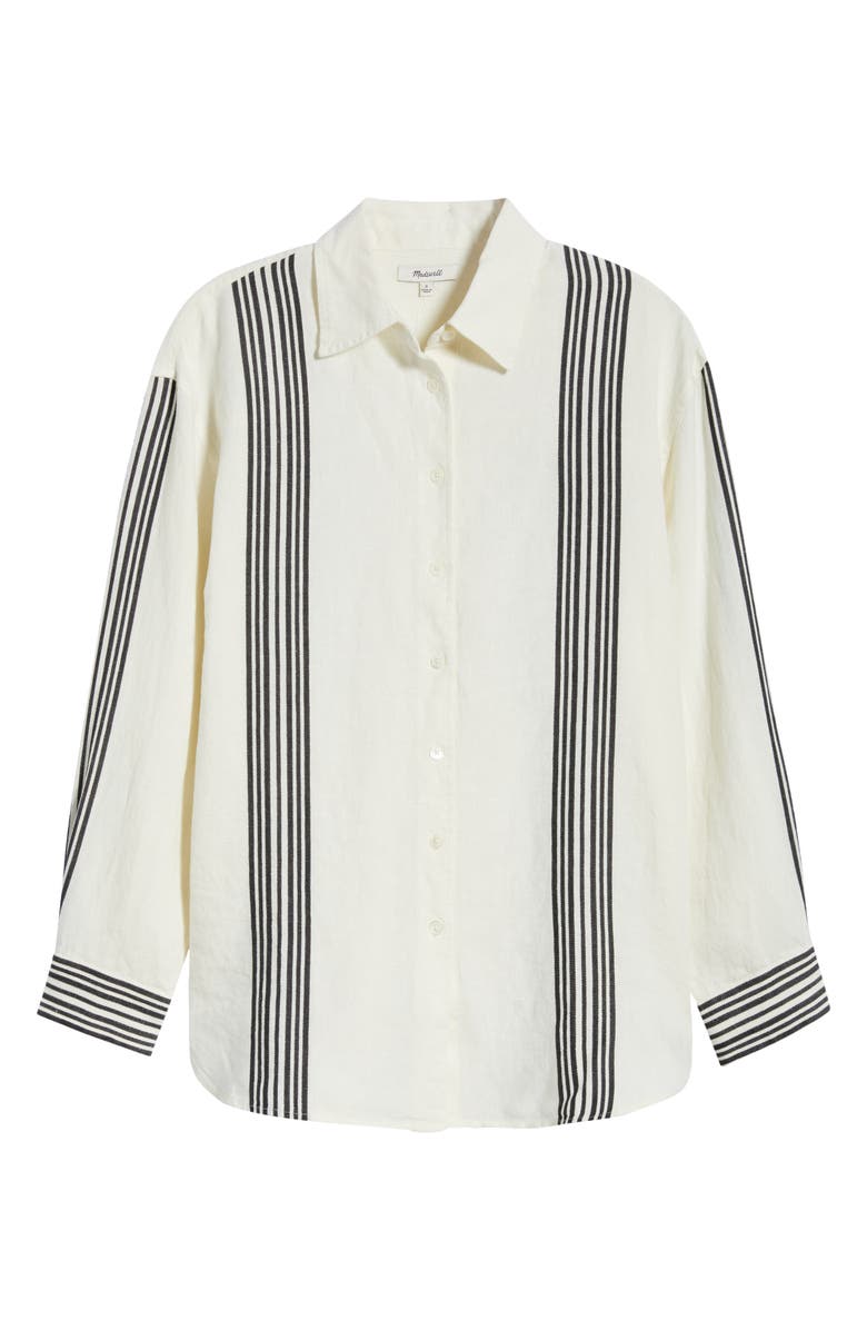 Madewell Vertical Stripe Linen Blend Button-Up Shirt, Main, color, Bold Placement Stripe Black