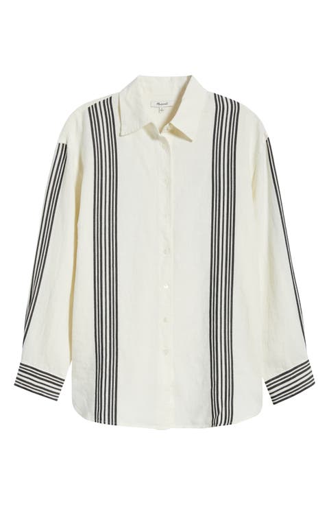Vertical Stripe Linen Blend Button-Up Shirt