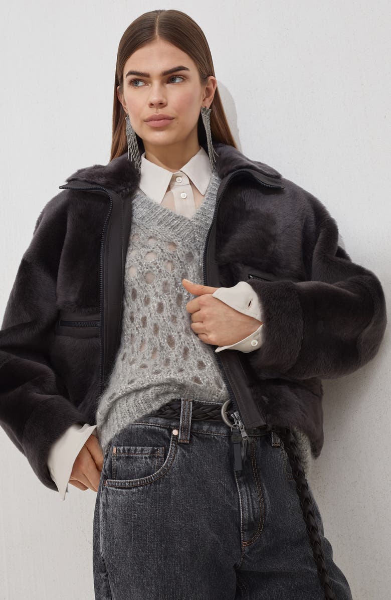 Brunello Cucinelli Shearling outerwear, Alternate, color, Charcoal