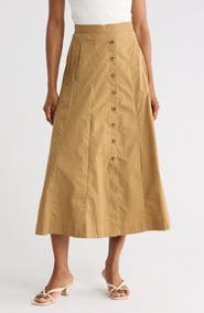 T Tahari Button Front Cotton Midi Skirt