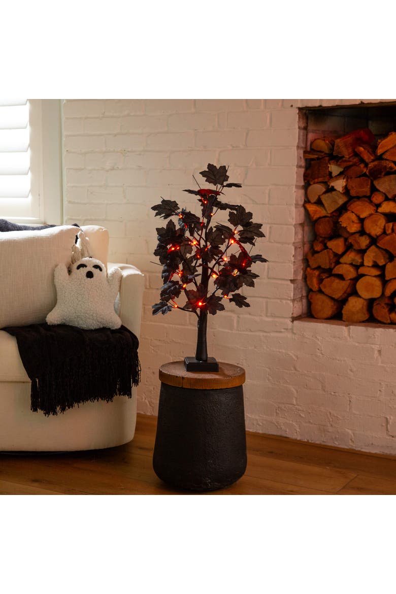 2-ft Pre-Lit Artificial Halloween Black Maple Tree with 24 Orange & Purple LED Lights, Alternate, color, Black