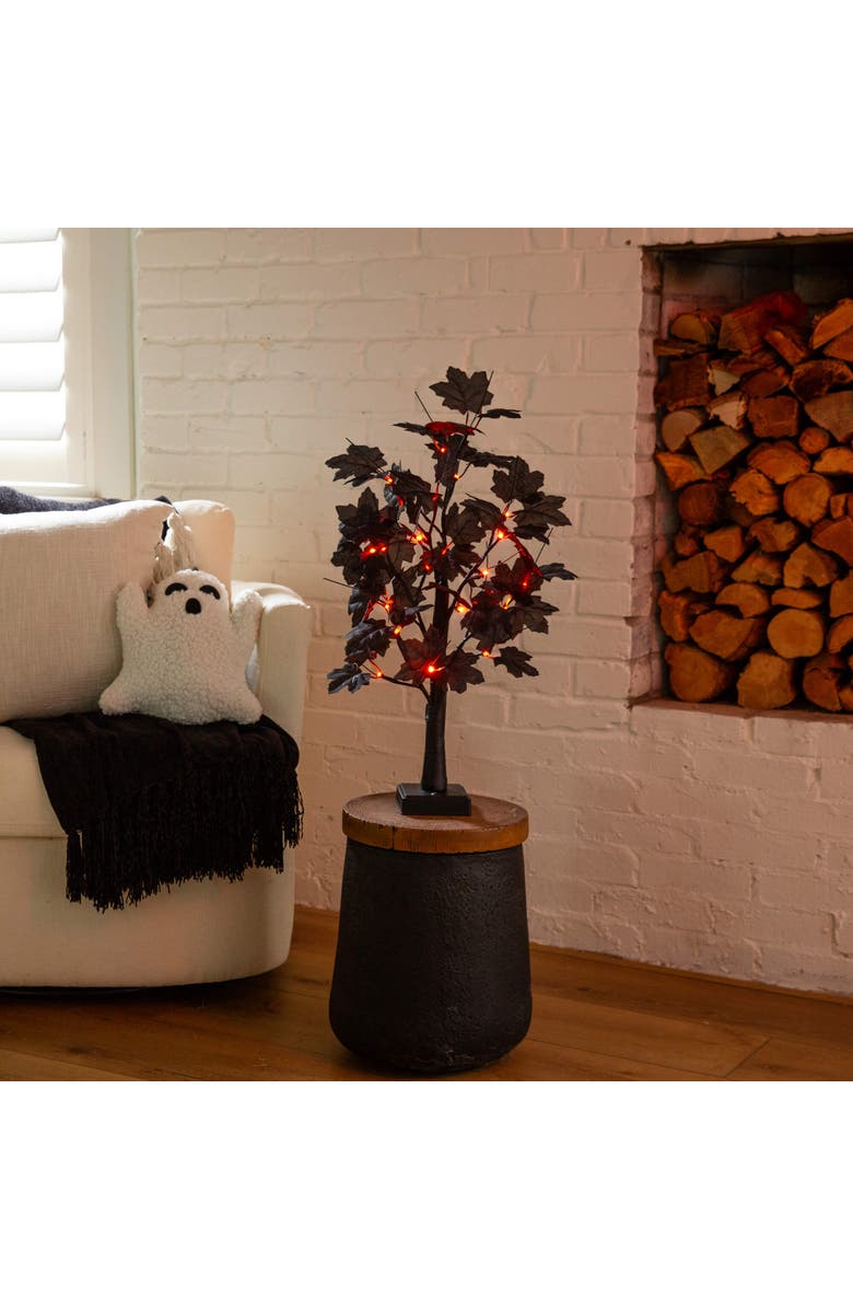 NEARLY NATURAL 2-ft Pre-Lit Artificial Halloween Black Maple Tree with 24 Orange & Purple LED Lights, Alternate, color, Black