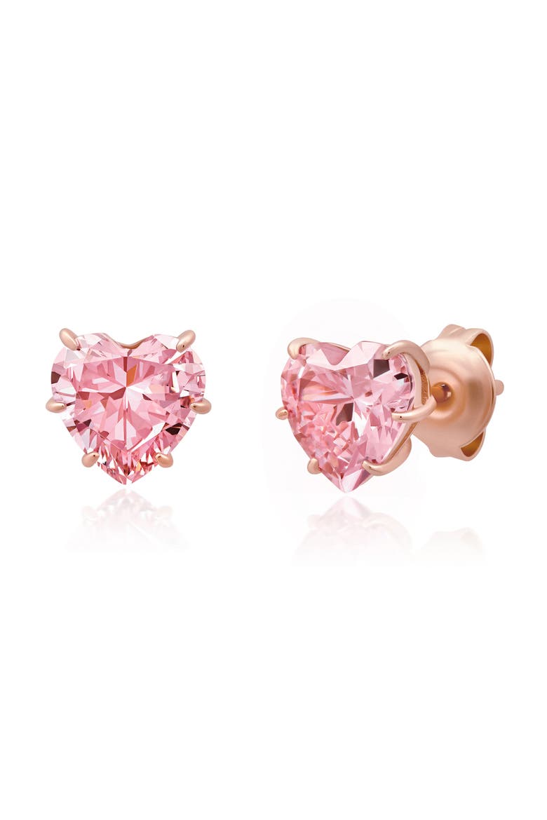 Cubic Zirconia Heart Stud Earrings, Main, color, 18KT ROSE GOLD/ CLEAR STONE