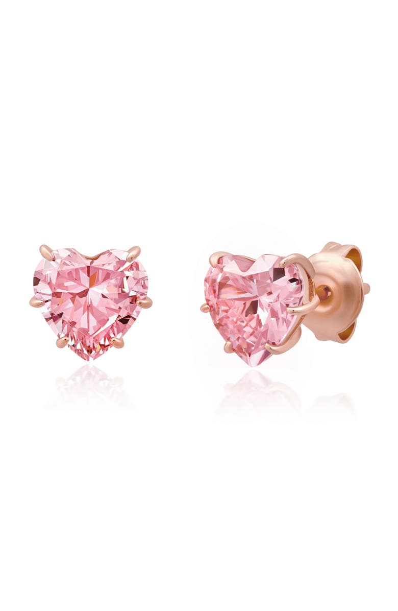 Crislu Cubic Zirconia Heart Stud Earrings, Main, color, 18Kt Rose Gold/ Clear Stone
