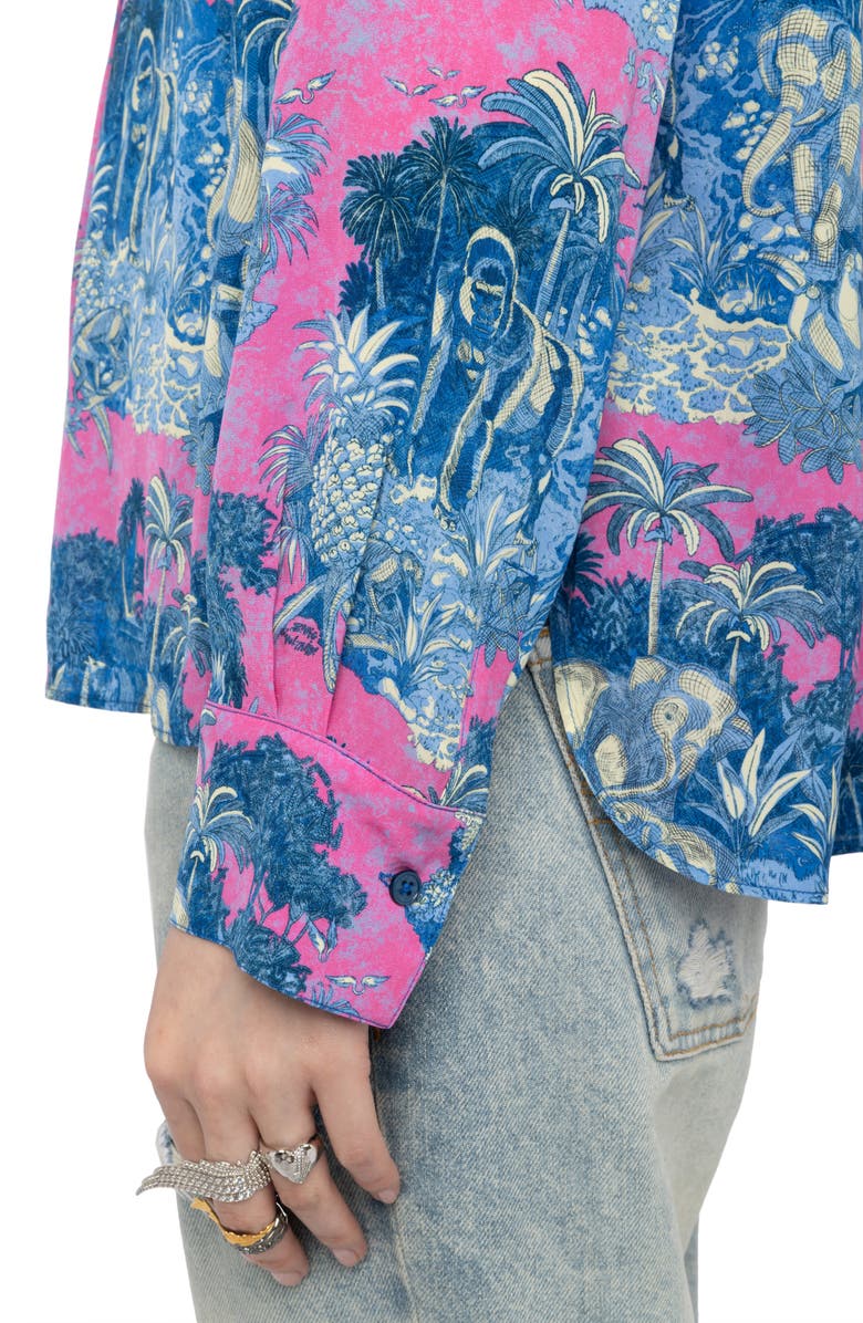 Zadig & Voltaire Tink Wild Jungle Print Crepe Popover Top, Alternate, color, Lady