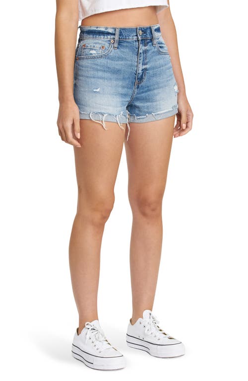 Daze Troublemaker High Waist Denim Shorts In Poolside