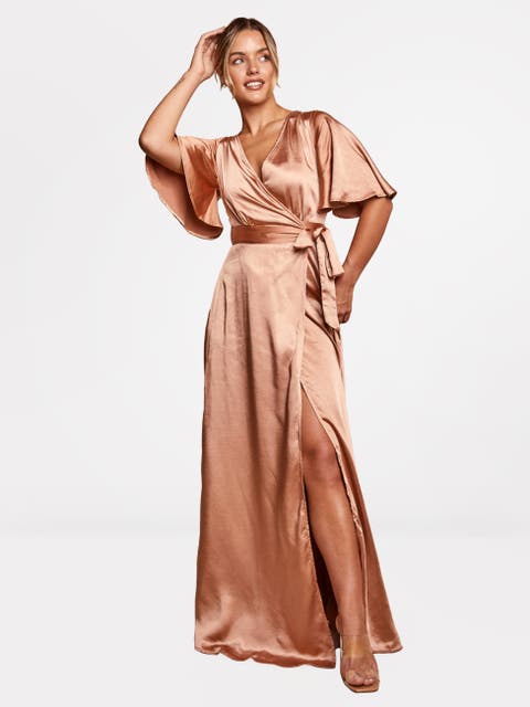 Wrap Tie Satin Bridesmaid Dress