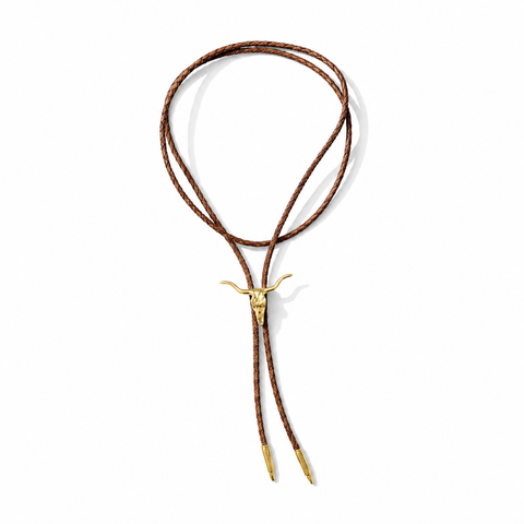 Longhorn Bolo Tie Necklace with Brown Cord