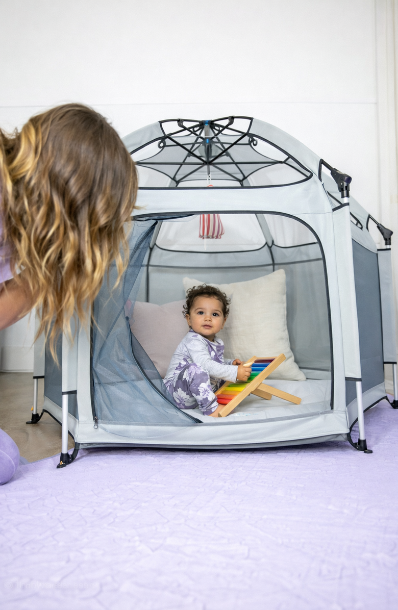 The California Beach Company Pop N Go LUXE Playpen Comfort Bundle, Alternate, color, Cosmic Gray