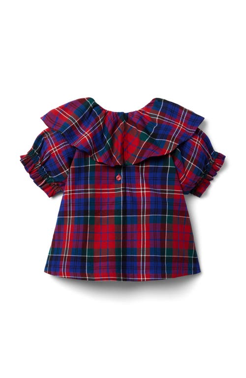 Janie And Jack The Tartan Collar Bow Top In Red