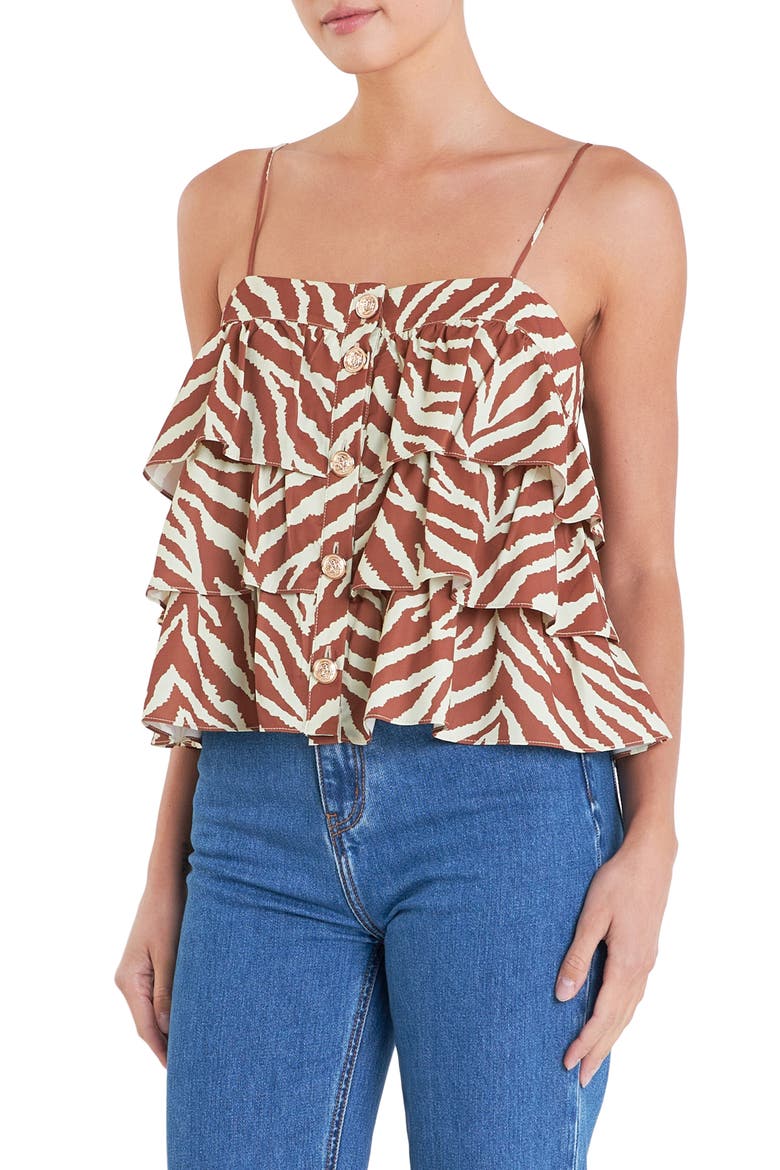 Zebra Print Tiered Button-Up Camisole, Alternate, color, BROWN MULTI